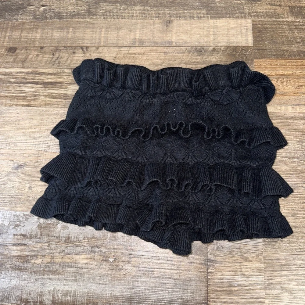 Black Ruffle Knit Shorts Boho Cottagecore Layered Ruffle Bloomer Shorts small